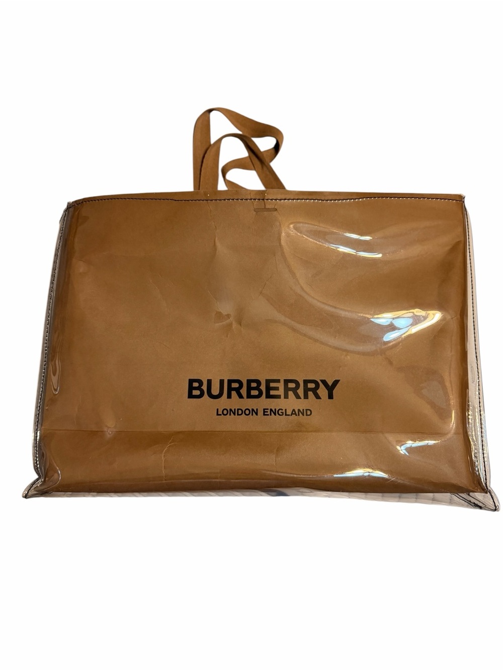 Burberry Tan Shopping Bag w/PVC Overlay #Tote Bag